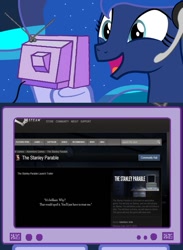 Size: 563x769 | Tagged: safe, princess luna, alicorn, pony, exploitable meme, gamer luna, gamer meme, meme, obligatory pony, the stanley parable, tv meme