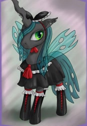 Size: 1050x1511 | Tagged: safe, artist:ratwhiskers, queen chrysalis, changeling, changeling queen, clothes, female, maid