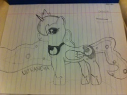 Size: 2592x1936 | Tagged: safe, artist:ultranova, princess luna, alicorn, pony, grayscale, lined paper, monochrome, sketch, solo, traditional art, upside down image