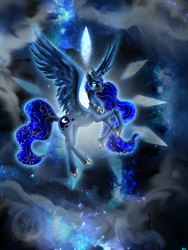 Size: 1056x1408 | Tagged: safe, artist:anzhelee, princess luna, alicorn, pony, female, horn, mare, smiling, solo