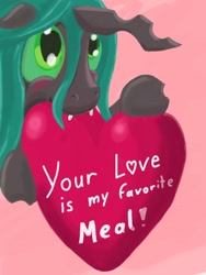 Size: 480x640 | Tagged: safe, artist:osakaoji, queen chrysalis, changeling, changeling queen, cute, cutealis, heart, love, solo