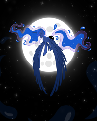 Size: 4800x6000 | Tagged: safe, artist:flamevulture17, princess luna, alicorn, pony, absurd resolution, backlighting, flying, impossibly large wings, moon, solo, vector