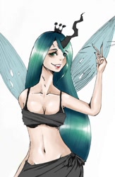 Size: 690x1059 | Tagged: safe, queen chrysalis, clothes, crown, female, horned humanization, humanized, jewelry, regalia, solo, winged humanization