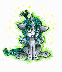 Size: 1079x1252 | Tagged: safe, artist:smartmeggie, queen chrysalis, changeling, changeling queen, nymph, cute, cutealis, younger