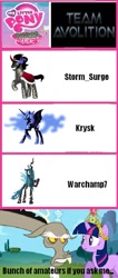 Size: 349x820 | Tagged: safe, discord, king sombra, nightmare moon, queen chrysalis, twilight sparkle, changeling, changeling queen, pony, unicorn, chaos is magic, comparison chart, team avolition