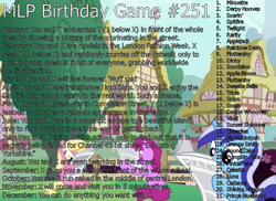 Size: 709x517 | Tagged: safe, apple bloom, applejack, big macintosh, cheerilee, derpy hooves, dinky hooves, dj pon-3, doctor whooves, fluttershy, granny smith, minuette, pinkie pie, pound cake, prince blueblood, princess cadance, princess celestia, princess luna, pumpkin cake, rainbow dash, rarity, scootaloo, shining armor, snails, snips, soarin', spitfire, sunset shimmer, sweetie belle, trixie, twilight sparkle, vinyl scratch, birthday game, cutie mark crusaders, exploitable meme, mane six, meme, pinkamena diane pie, text