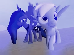 Size: 900x675 | Tagged: safe, artist:rewirken, derpy hooves, princess luna, alicorn, pegasus, pony, 3d, adventure, female, gmod, mare, snow