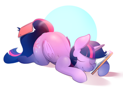 Size: 3966x2814 | Tagged: safe, artist:b-epon, twilight sparkle, twilight sparkle (alicorn), alicorn, pony, abstract background, book, bookhorse, cute, eyes closed, female, folded wings, high res, mare, misleading thumbnail, sleeping, solo, that pony sure does love books, the ass was fat, twiabetes, twibutt