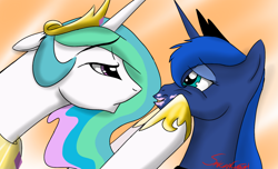 Size: 1776x1080 | Tagged: safe, artist:sakuracheetah, princess celestia, princess luna, alicorn, pony, crown, female, horn, mare, siblings, sisters