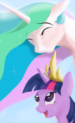 Size: 1080x1776 | Tagged: safe, artist:sakuracheetah, princess celestia, twilight sparkle, alicorn, pony, unicorn, duo, duo female, female, mare