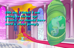 Size: 1110x719 | Tagged: safe, princess celestia, alicorn, pony, cocoon, hung upside down, throne room, upside down