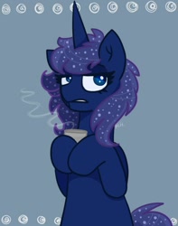 Size: 450x572 | Tagged: safe, artist:hollyhooves, princess luna, alicorn, pony, female, horn, mare, mug, solo