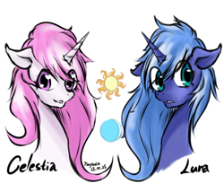 Size: 570x488 | Tagged: safe, artist:tarian, princess celestia, princess luna, alicorn, pony, head, pink-mane celestia, younger