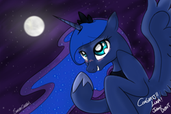 Size: 1263x842 | Tagged: safe, artist:sakuracheetah, princess luna, alicorn, pony, blushing, moon, night, solo