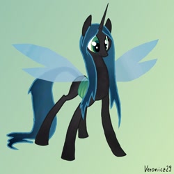 Size: 1200x1200 | Tagged: safe, artist:veronica29pl, queen chrysalis, changeling, changeling queen, simple background, smiling, solo, spread wings, standing, wings