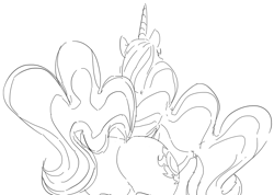 Size: 934x666 | Tagged: safe, artist:dotkwa, princess celestia, alicorn, pony, back, monochrome, plot, sketch, solo