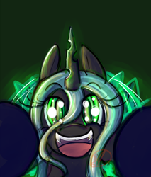 Size: 900x1057 | Tagged: safe, artist:ryuredwings, queen chrysalis, changeling, changeling queen, nymph, cute, cutealis, filly queen chrysalis, fourth wall, incoming hug