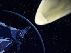 Size: 2000x1500 | Tagged: safe, artist:drakmire, princess luna, alicorn, pony, magic, meteor, solo, space