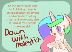 Size: 664x486 | Tagged: safe, artist:ponyaa, princess celestia, alicorn, pony, doctor who thread, down with molestia, drama, feminism, solo, spiderman thread