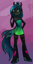 Size: 519x1000 | Tagged: safe, artist:vertizontal, queen chrysalis, anthro, changeling, changeling queen, equestria girls, human facial structure, solo