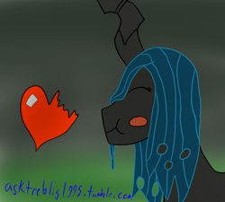 Size: 1000x900 | Tagged: safe, artist:treblig1995, queen chrysalis, changeling, changeling queen, 30 minute art challenge, female, heart, horn