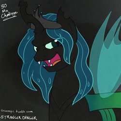 Size: 1000x1000 | Tagged: safe, artist:strangerdanger, king metamorphosis, queen chrysalis, changeling, changeling queen, 30 minute art challenge, crown, gray background, jewelry, regalia, rule 63, simple background, solo