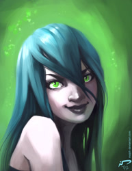 Size: 638x825 | Tagged: safe, artist:majoh, queen chrysalis, bust, female, humanized, simple background, solo, stupid sexy chrysalis