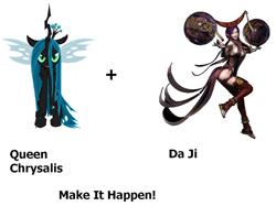 Size: 800x630 | Tagged: safe, queen chrysalis, changeling, changeling queen, da ji, dynasty warriors, exploitable meme, make it happen, warriors orochi