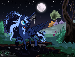 Size: 850x650 | Tagged: safe, artist:ithlini, princess luna, alicorn, pony, spider, female, horn, mare, solo