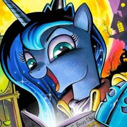 Size: 256x256 | Tagged: safe, artist:andypriceart, idw, princess luna, alicorn, pony, book, cropped, solo