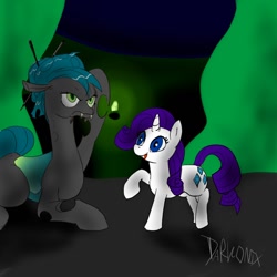 Size: 900x900 | Tagged: safe, artist:darkonix, queen chrysalis, rarity, changeling, changeling queen, pony, unicorn, 30 minute art challenge, alternate hairstyle