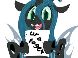 Size: 800x600 | Tagged: safe, edit, queen chrysalis, changeling, changeling queen, faget, paper, slur, ur a faget, vulgar