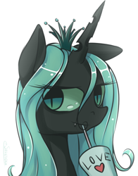 Size: 628x800 | Tagged: safe, artist:eshredder, queen chrysalis, changeling, changeling queen, drink, female, simple background, solo