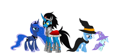 Size: 8268x3733 | Tagged: safe, artist:somashield, king sombra, princess luna, trixie, oc, alicorn, pony, unicorn, nightmare night