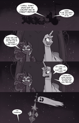 Size: 866x1354 | Tagged: safe, artist:herny, nightmare moon, princess celestia, princess luna, oc, oc:kevin the nightguard, bee, ghost, bedsheet ghost, blinding flare, chariot, clothes, comic, costume, luna-afterdark, nightmare luna, nightmare night, royal guard, sarcasm, tumblr