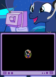 Size: 439x600 | Tagged: safe, princess luna, alicorn, pony, disney, duck tales, ducktales remastered, exploitable meme, gamer luna, meme, obligatory pony, scrooge mcduck, tv meme, wayforward