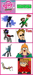 Size: 349x795 | Tagged: safe, discord, king sombra, nightmare moon, queen chrysalis, changeling, changeling queen, pony, unicorn, chaos is magic, comparison chart, edd gould, eddsworld, matt, matt hargreaves, tomska, tord, tord larsson