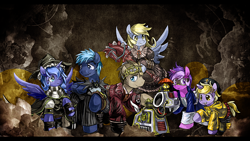 Size: 1280x720 | Tagged: safe, artist:saturnspace, amethyst star, derpy hooves, dinky hooves, doctor whooves, princess luna, sparkler, star hunter, alicorn, pegasus, pony, american mcgee's alice, clothes, coraline, costume, female, jack harkness, jack skellington, k-9, mare, peanuts, snoopy, steampunk, woodstock (peanuts)