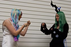 Size: 2048x1375 | Tagged: safe, princess celestia, queen chrysalis, human, cosplay, irl, irl human, photo