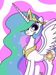 Size: 736x997 | Tagged: safe, artist:jay muniz, princess celestia, alicorn, pony, cute, cutelestia, ethereal mane, female, looking at you, mare, smiling, solo, starry mane, wings