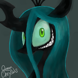 Size: 600x600 | Tagged: safe, artist:30clock, queen chrysalis, changeling, changeling queen, grin, pixiv, portrait, solo