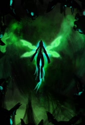 Size: 710x1038 | Tagged: safe, artist:atomicwarpin, queen chrysalis, changeling, changeling queen, changeling hive, female, green mane, insect wings, wings