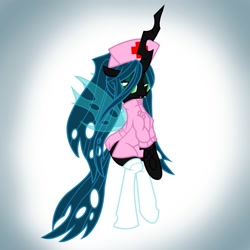 Size: 2000x2000 | Tagged: safe, artist:pyruvate, queen chrysalis, changeling, changeling queen, pony, bipedal, cap, clothes, female, hat, nurse, socks