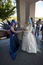 Size: 3744x5616 | Tagged: artist needed, safe, princess celestia, princess luna, human, canterlot gardens, cosplay, irl, irl human, photo