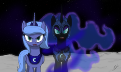 Size: 2500x1500 | Tagged: safe, artist:tomazii7, nightmare moon, princess luna, alicorn, pony, duality, moon, s1 luna