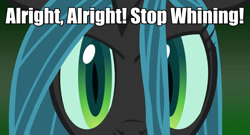 Size: 1046x565 | Tagged: safe, queen chrysalis, changeling, changeling queen, bronybait, caption, eyes, hypnosis, hypnosis ponies, image macro, meme