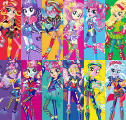 Size: 1440x1374 | Tagged: safe, applejack, fluttershy, indigo zap, lemon zest, pinkie pie, rainbow dash, rarity, sci-twi, sour sweet, sugarcoat, sunny flare, sunset shimmer, twilight sparkle, equestria girls, friendship games, mane six, shadow six