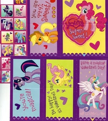 Size: 628x700 | Tagged: safe, applejack, fluttershy, pinkie pie, princess celestia, rainbow dash, rarity, spike, twilight sparkle, alicorn, dragon, earth pony, pegasus, pony, unicorn, card, heart, mane seven, mane six, sticker, twilight is a lion, valentine, valentine's day