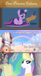 Size: 849x1561 | Tagged: artist needed, safe, edit, edited screencap, screencap, princess celestia, twilight sparkle, alicorn, pony, unicorn, blackdragon animation studio, brb internacional, dear princess celestia, dracco, ff (fillyfuntasia), filly funtasia, filly funtasia promo videos, filly unicorn, flower, flower in hair, funtasia, i watch it for the plot, magical academy of funtasia, plot, rose (filly funtasia), scroll, studio21, text, youtube link