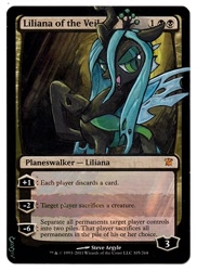 Size: 400x548 | Tagged: safe, artist:ninthsphere, queen chrysalis, changeling, changeling queen, card, magic the gathering, planeswalker, trading card